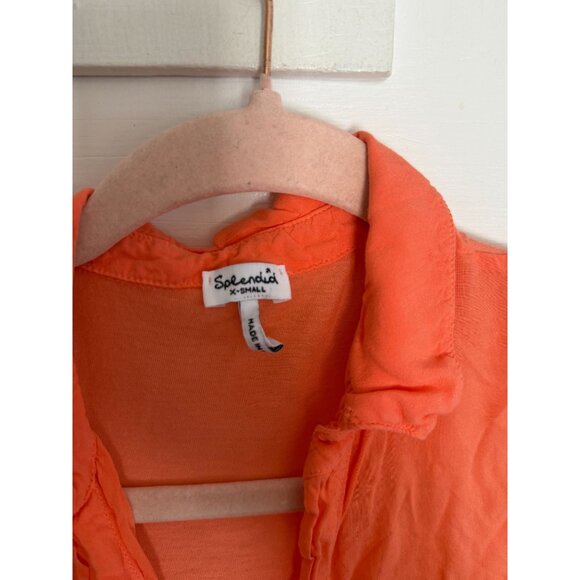 SPLENDID WOMENS 3/4 SLEEVE BLOUSE ORANGE COLLARED SHIRT SZ XS - Picture 3 of 3
